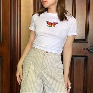 Y2k butterfly white crop top